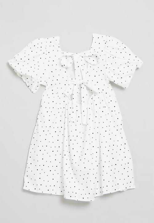 Pop Candy - Back strap polka dot dress-ecru & black