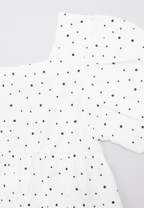 Pop Candy - Back strap polka dot dress-ecru & black