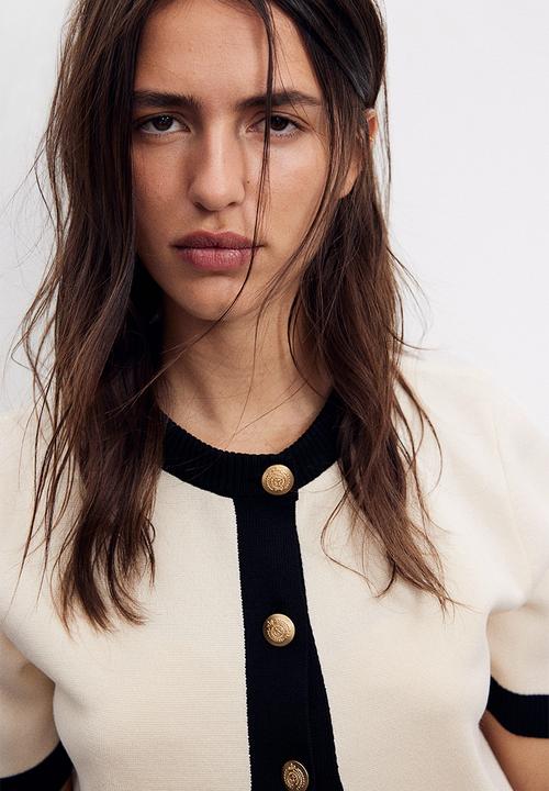 H&M - Short-sleeved cardigan - cream & black