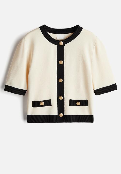 H&M - Short-sleeved cardigan - cream & black