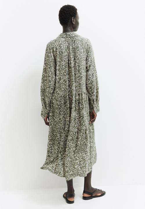H&M - Midi shirt dress -  khaki green/patterned