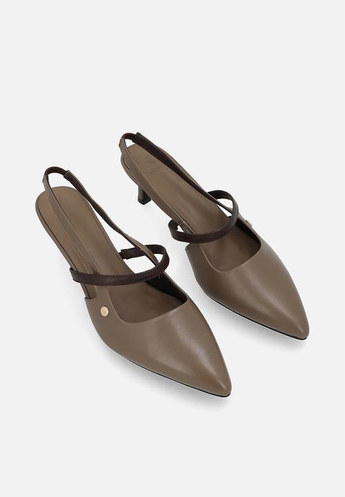 POLO - Leather kitten strap heel - taupe