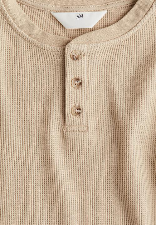 H&M - Waffled jersey henley top - beige