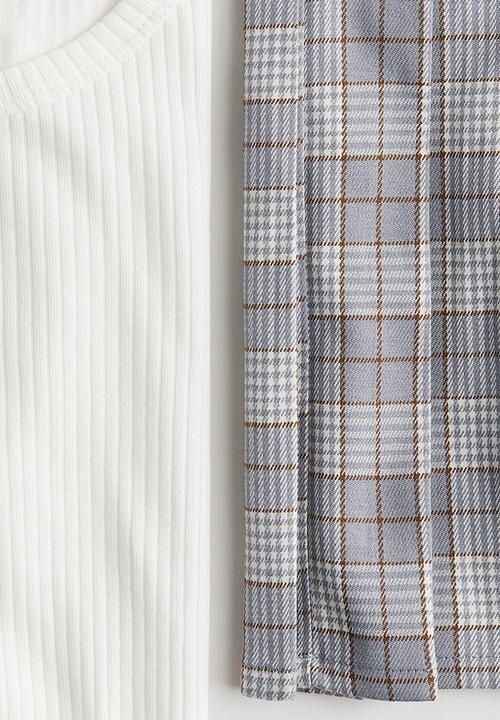 H&M - 2 piece top and dress set - white & grey checked