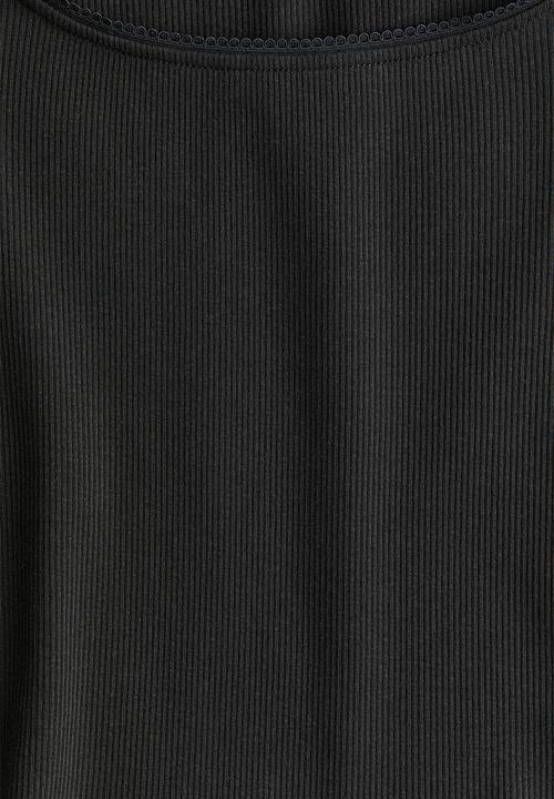 H&M - Picot-trimmed ribbed top - dark grey