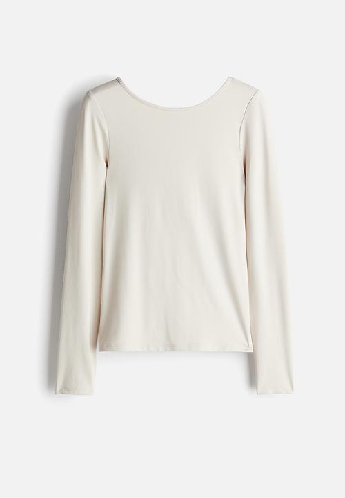 H&M - Scoop-back microfibre top - cream