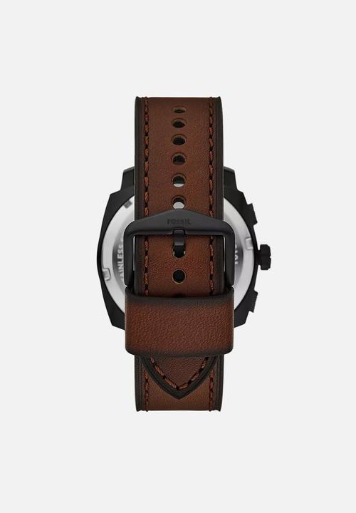 Fossil - Fossil mens machine chronograph watch and bracelet set - brown