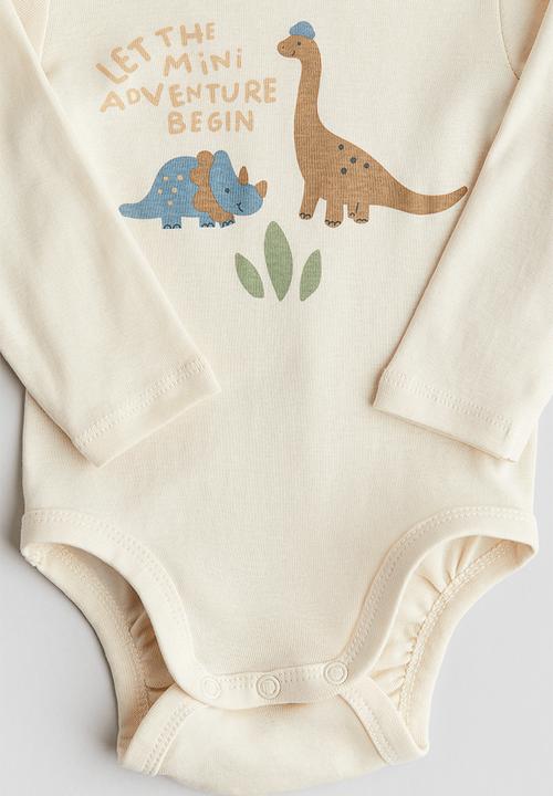 H&M - Long-sleeved bodysuit - light beige dinosaurs
