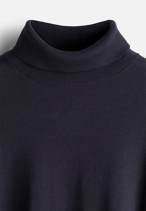H&M - Slim fit fine-knit polo-neck jumper - navy blue