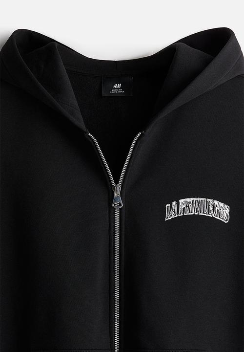 H&M - Relaxed fit zip-through hoodie - black la privileges