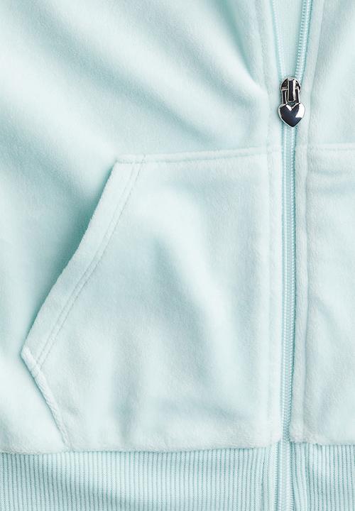 H&M - Velour zip-through hoodie - light turquoise