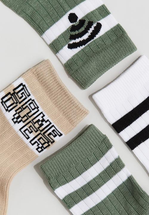 H&M - 5-Pack ribbed socks -  khaki green & game over