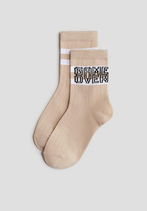 H&M - 5-Pack ribbed socks -  khaki green & game over