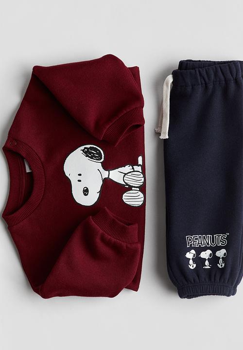 H&M - 2-piece motif-detail set - dark red/snoopy