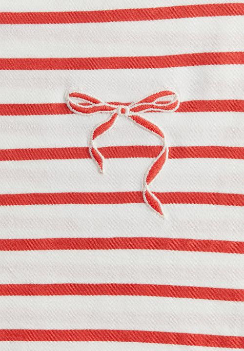 H&M - Embroidery-detail cotton top - white & red striped