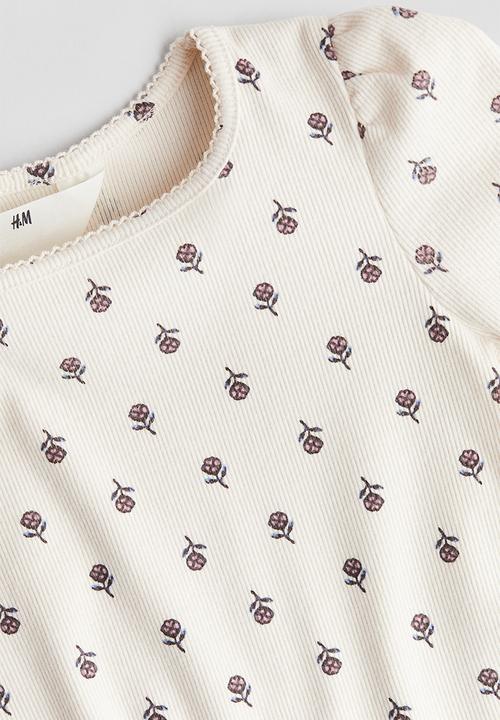H&M - Picot-trimmed jersey top - white/floral 