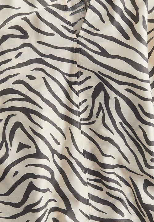 H&M - Balloon-sleeved blouse - light beige zebra print