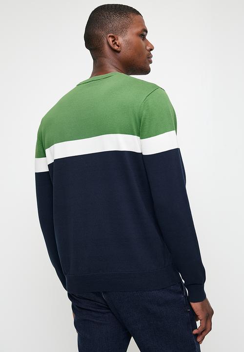 POLO - Mens Colourblock Long sleeve Knitwear - Navy