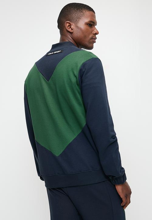POLO - Men Sport Long sleeve Zip Thru Sweat Top - Navy & Green