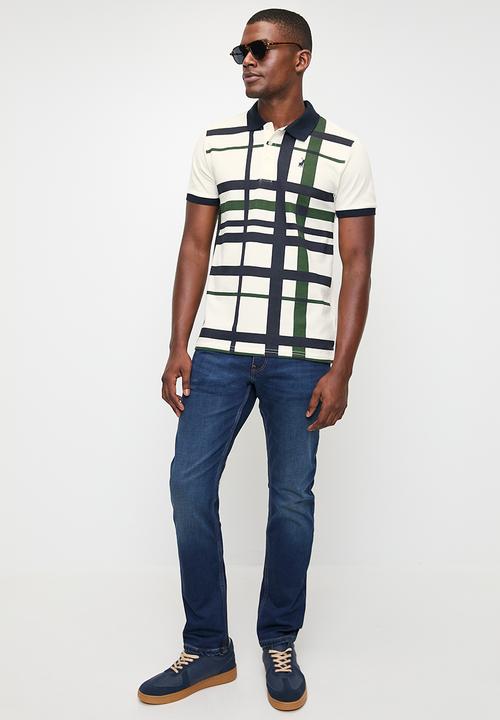 POLO - Mens Printed Check Short sleeve Golfer - White