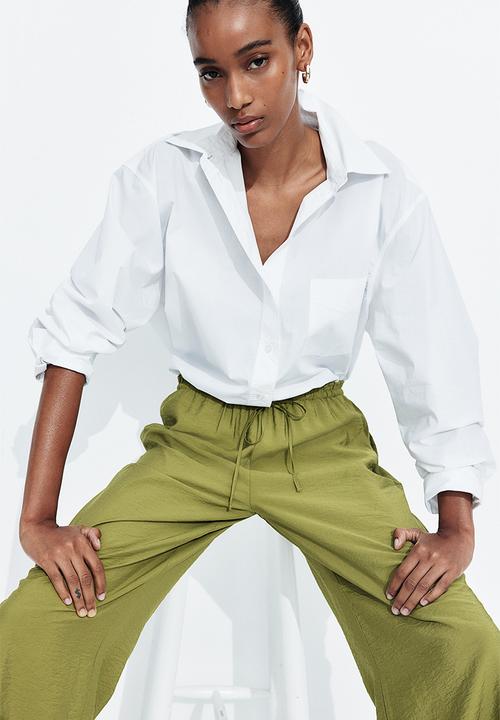 H&M - Straight drawstring trousers - olive green