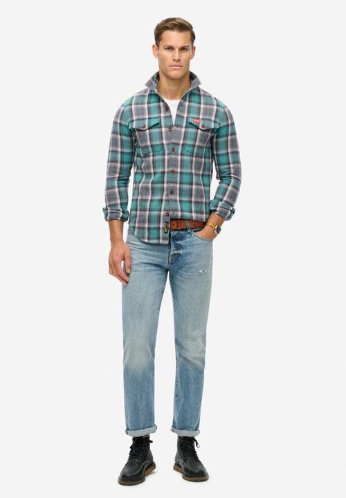 Superdry. - Cotton Worker Check Shirt - Yosemite Check Blue