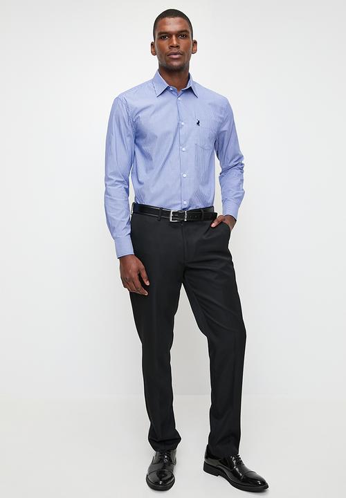 POLO - Mens Long Sleeve Pocket Stripe Work Shirt - Blue
