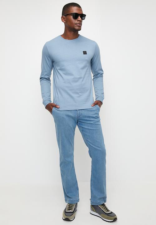 POLO - Mens Essential Crew Neck Long Sleeve Tee - Blue