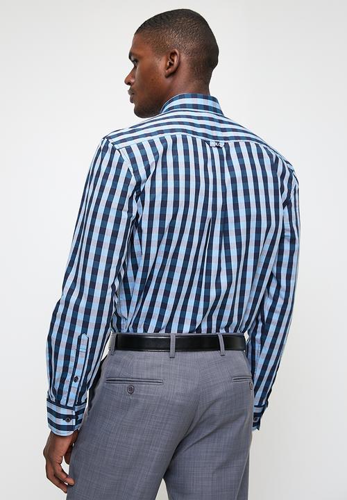 POLO - Mens Easy Care Check Long Sleeve Shirt - Blue