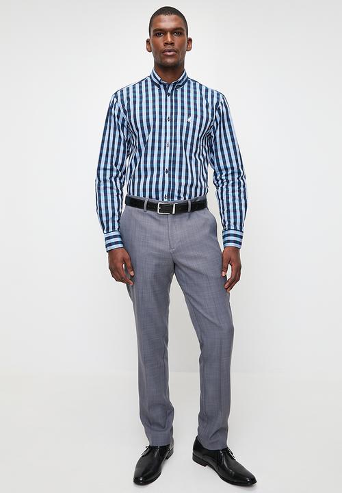 POLO - Mens Easy Care Check Long Sleeve Shirt - Blue