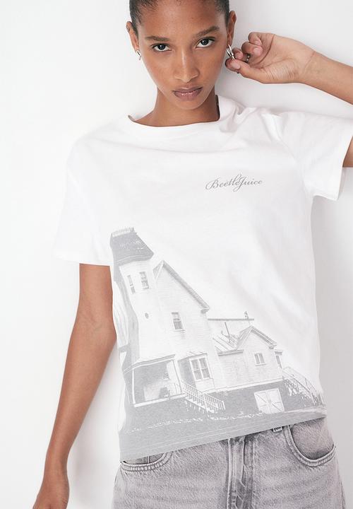 H&M - Printed t-shirt - white & beetlejuice