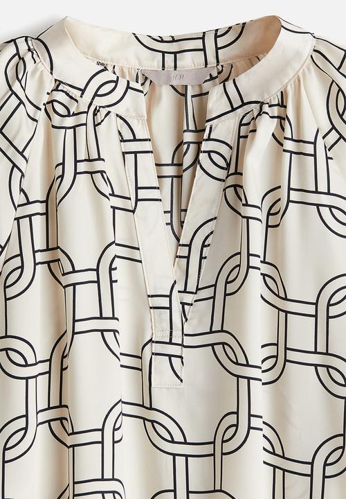 H&M - Balloon-sleeved blouse - cream & patterned