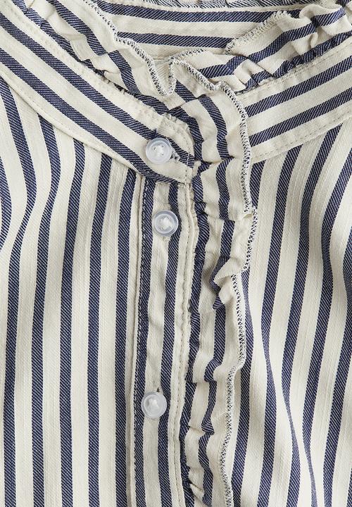 H&M - Frill-trimmed twill blouse - white & navy blue striped