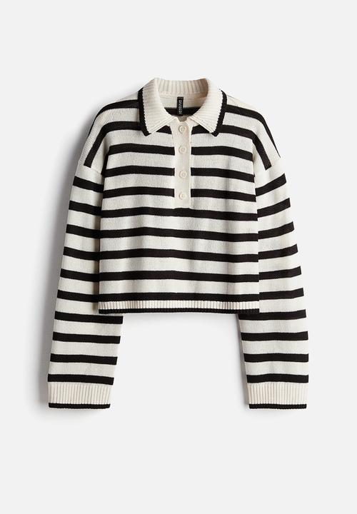 H&M - Short polo jumper - cream striped 