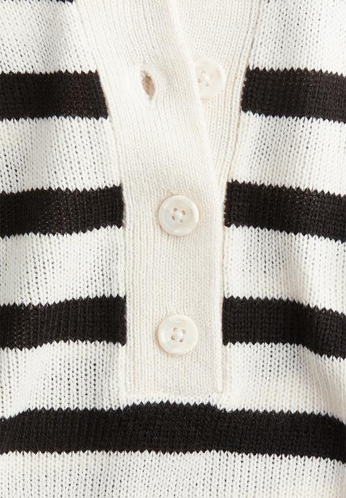 H&M - Short polo jumper - cream striped 