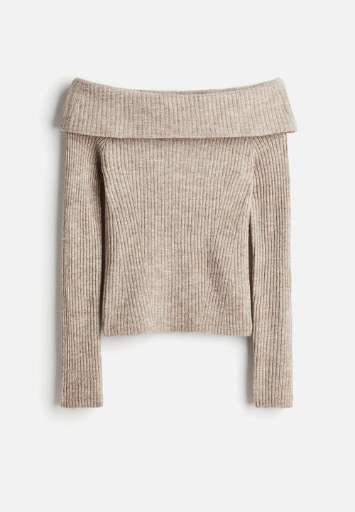 H&M - Off-the-shoulder jumper - beige marl 