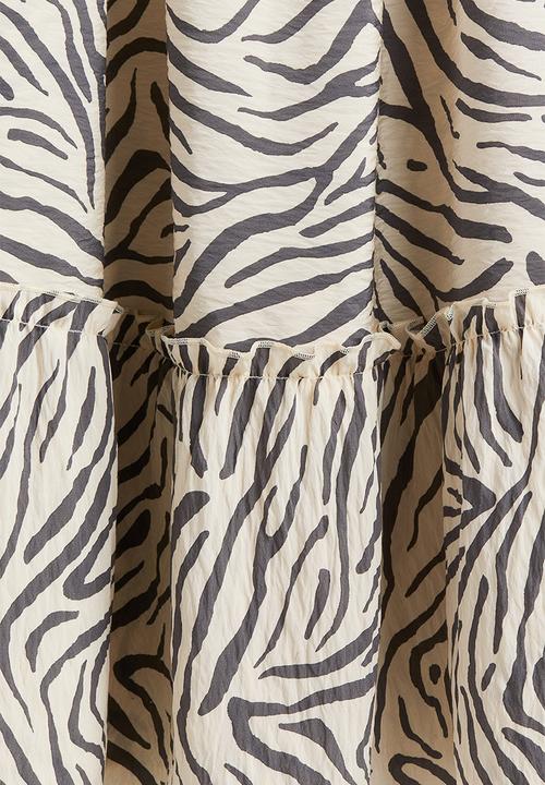 H&M - Tie-strap midi dress - light beige zebra print