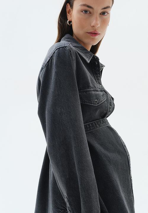H&M - Mama tie-belt denim shirt - dark denim grey