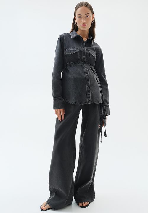 H&M - Mama tie-belt denim shirt - dark denim grey