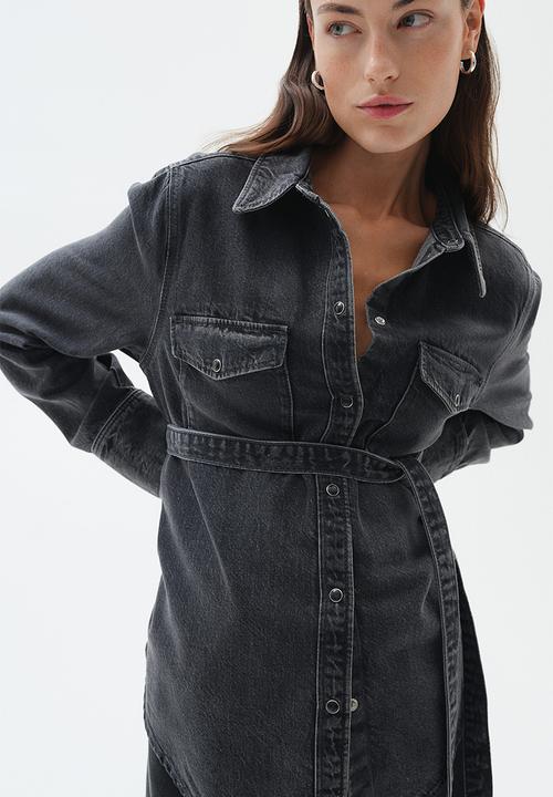 H&M - Mama tie-belt denim shirt - dark denim grey
