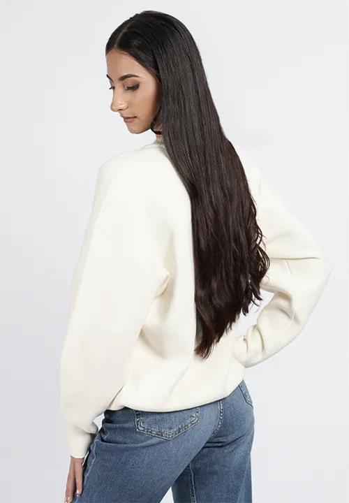 GUESS - Laura Logo Rn Ls Swtr - Cream White