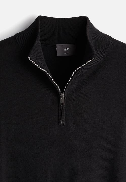 H&M - Slim fit zip-top fine-knit jumper - black