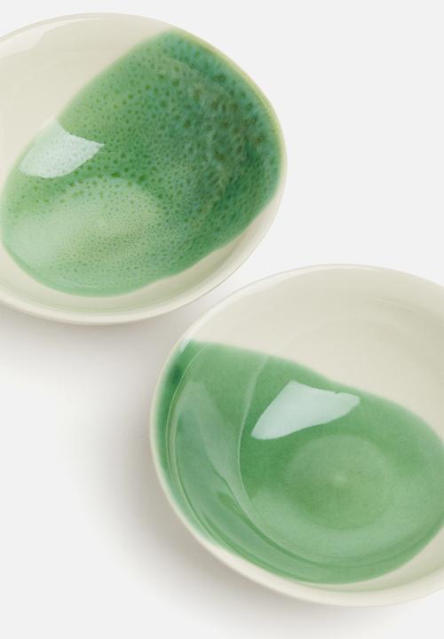 H&M - Hand-painted stoneware bowl - green/two-toned