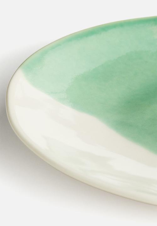 H&M - Hand-painted stoneware plate - green/two-toned
