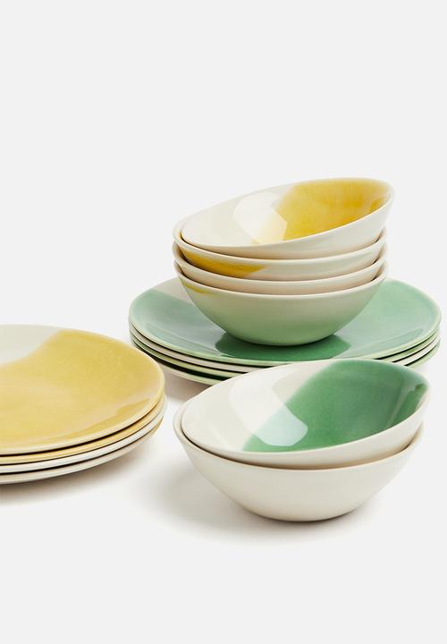 H&M - Hand-painted stoneware plate - green/two-toned