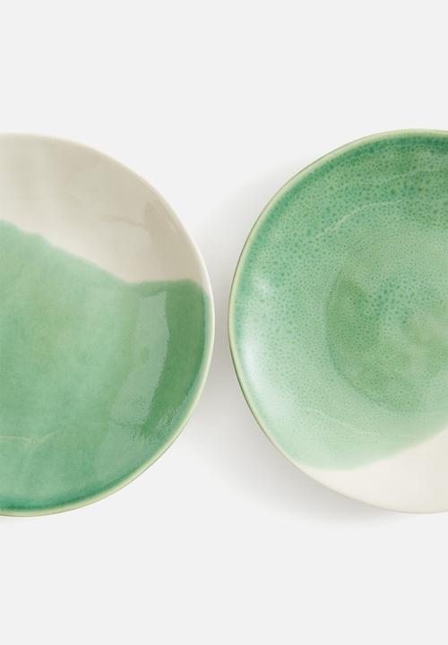 H&M - Hand-painted stoneware plate - green/two-toned