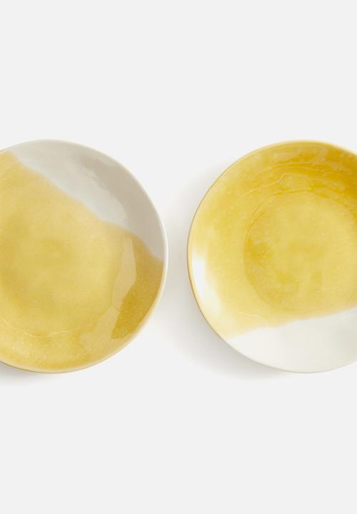 H&M - Hand-painted stoneware plate - yellow/two-toned