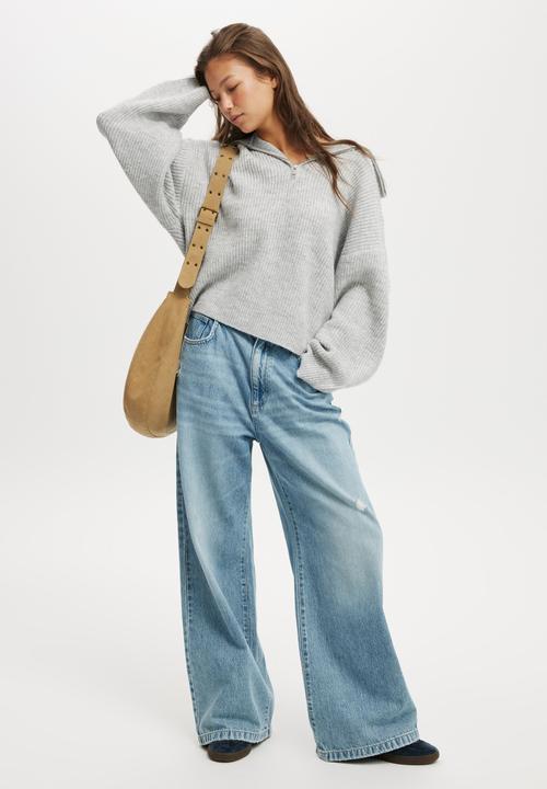 Cotton On - Luxe Half Zip Pullover - Grey Marle