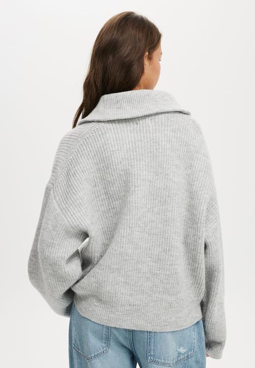 Cotton On - Luxe Half Zip Pullover - Grey Marle