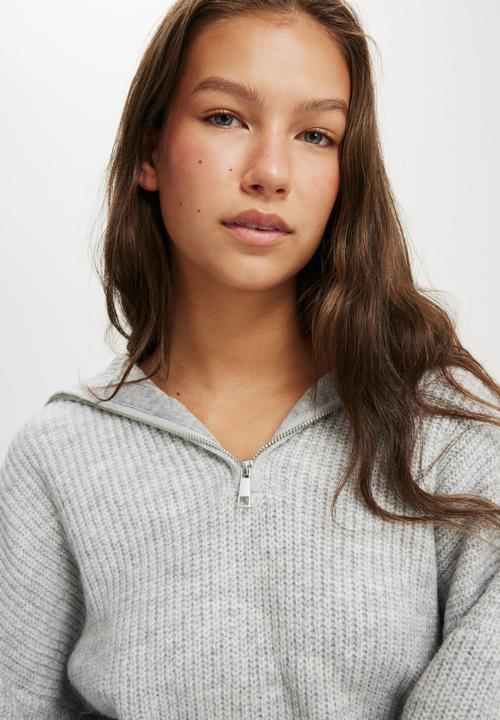 Cotton On - Luxe Half Zip Pullover - Grey Marle